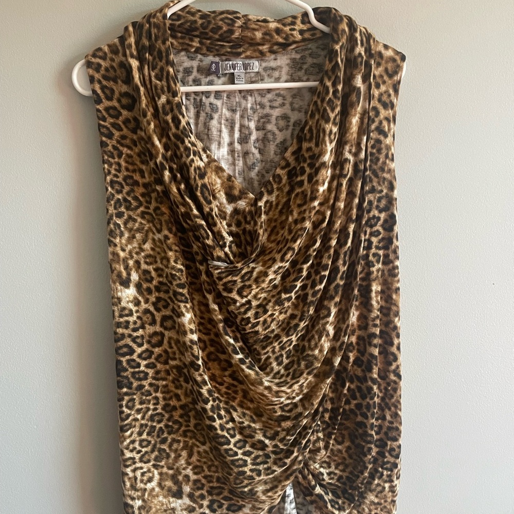 Jennifer Lopez Leopard-Print Cowl Neck Sleeveless Camisole - Brown/Tan